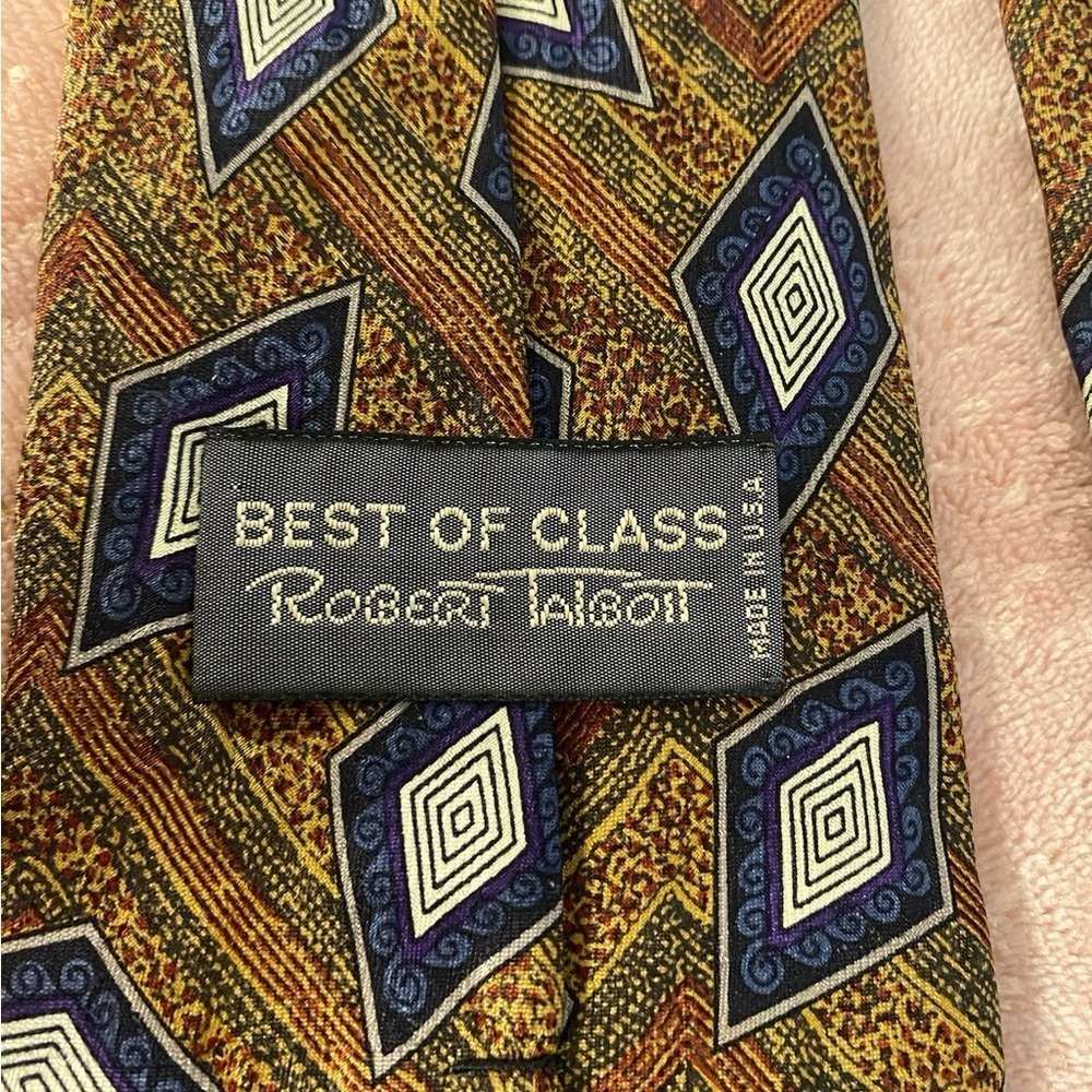 Robert Talbott Abstract Diamond Tie in Blue and Brown - Picture 6 of 10